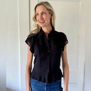 Catherine Malandrino Black Pleated Blouse